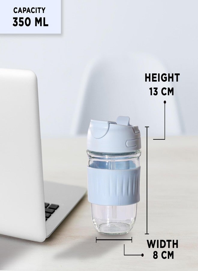 Allo Reusable Glass Mug Sipper Tumbler with Straw, Unique 2 in 1 ANTI Spill Lid | Microwave Safe Leakproof Glass with Anti-Slip Grip for Hot & Cold Coffee|| Car, Office, Travel use | 350ml (Blue) - Image 4